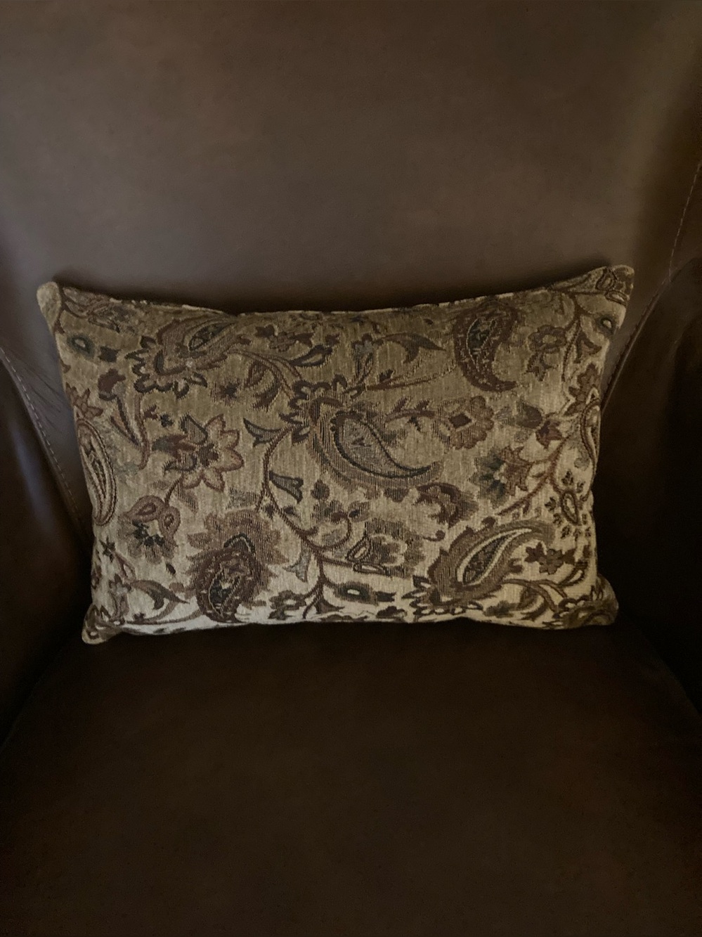Brown Paisley Lumbar Pillow with insert.